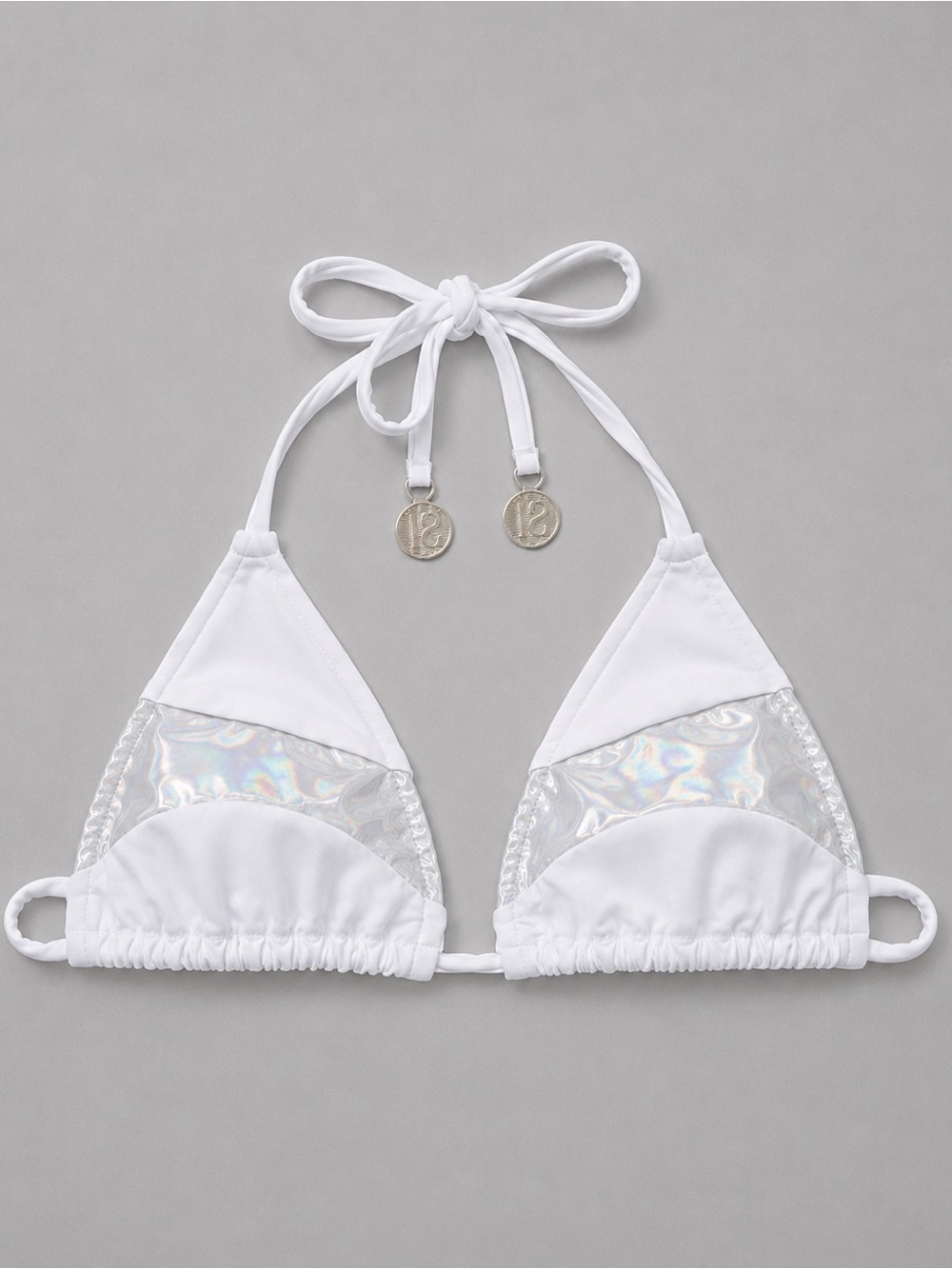 NWOT Sports Illustrated Swim White Holographic Bikini Top M Y2K Cruise Party